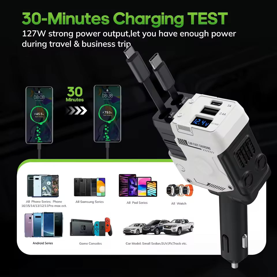 VoraPower Car  Retract - 4-in-1 Fast Charging Car Adapter