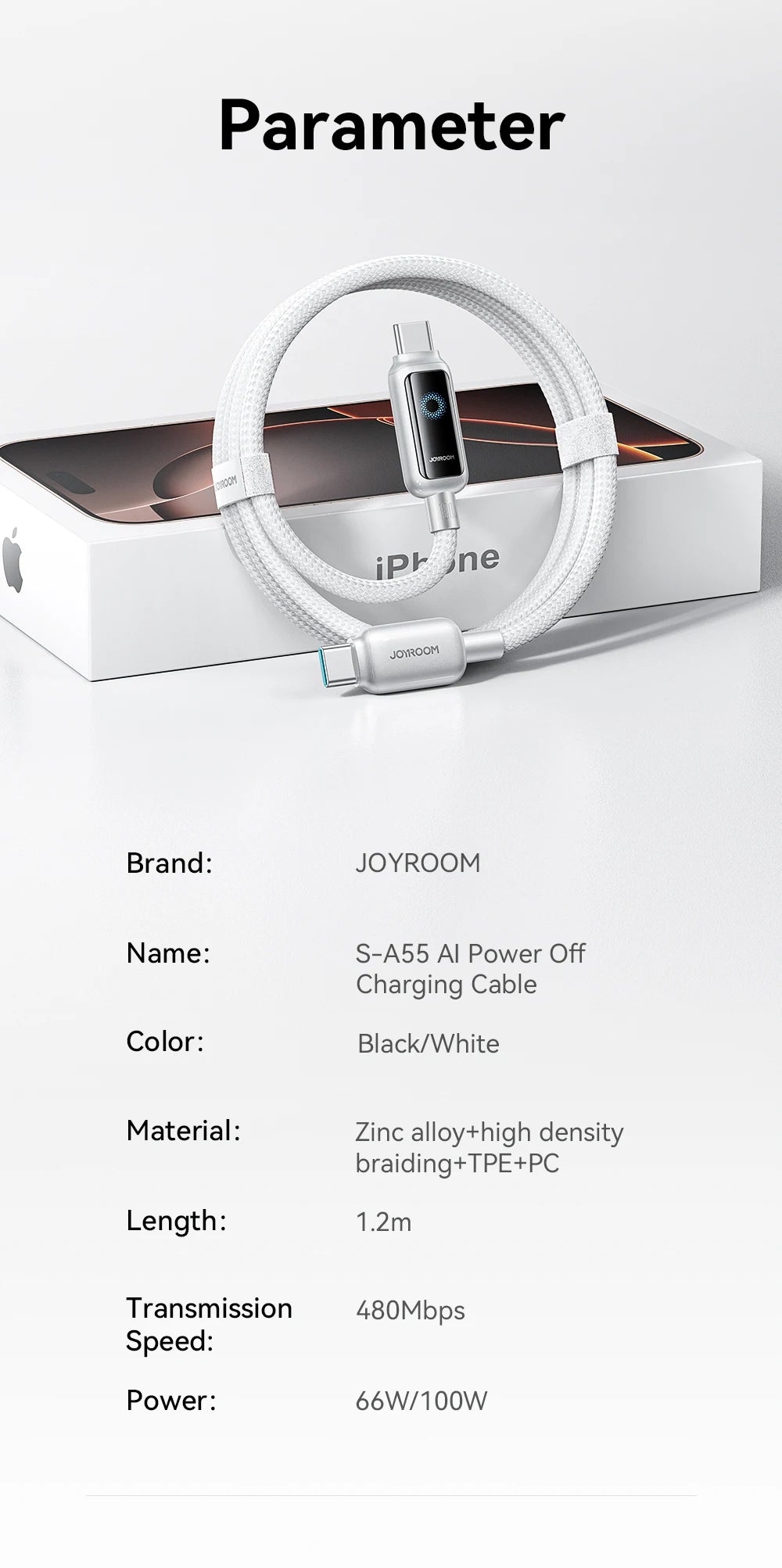 VoraLink Pro – 100W Auto Power-Off Fast Charging Cable