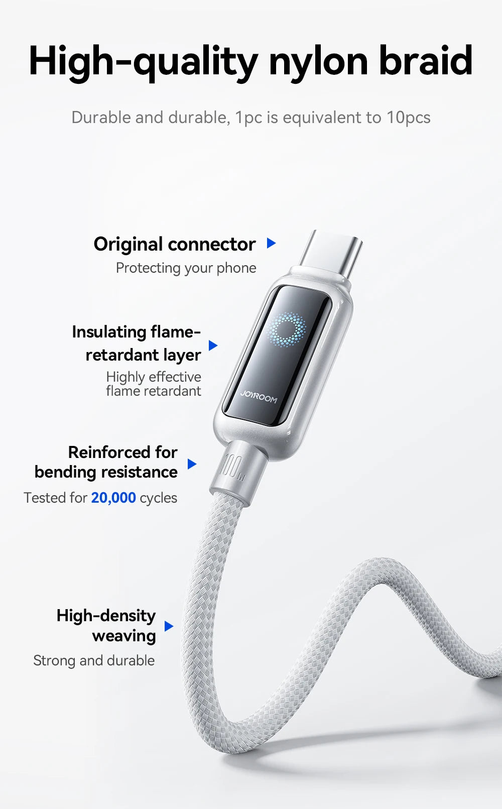 VoraLink Pro – 100W Auto Power-Off Fast Charging Cable